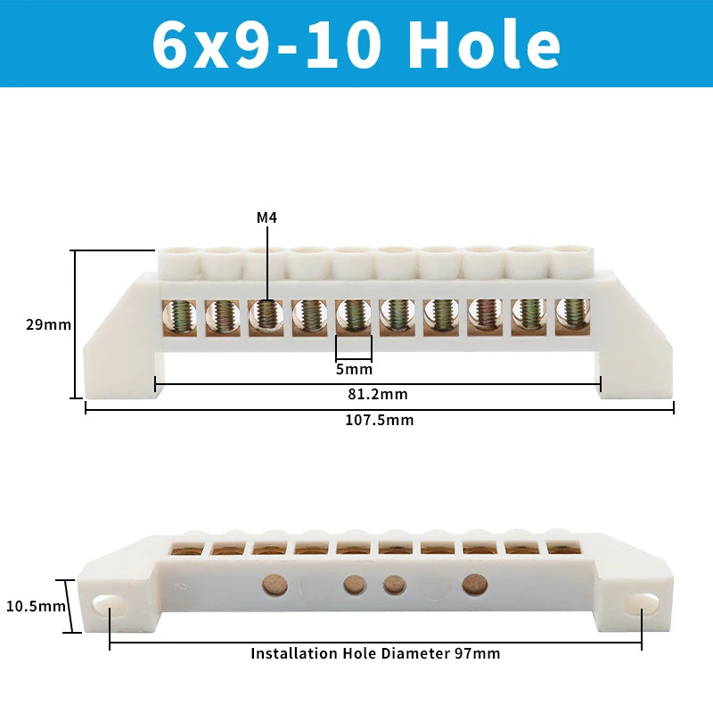OMCH Terminal Bar 7x10 9x14mm Brass Ground Neutral Block High Conductivity Bridge Connector for Power Distribution Cabinet