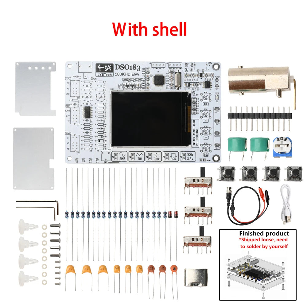 DSO183 Microcontroller Kit DIY Mini LCD Digital Oscilloscope Kit Electronic Welding Training Production Parts 0-500KHz Type C
