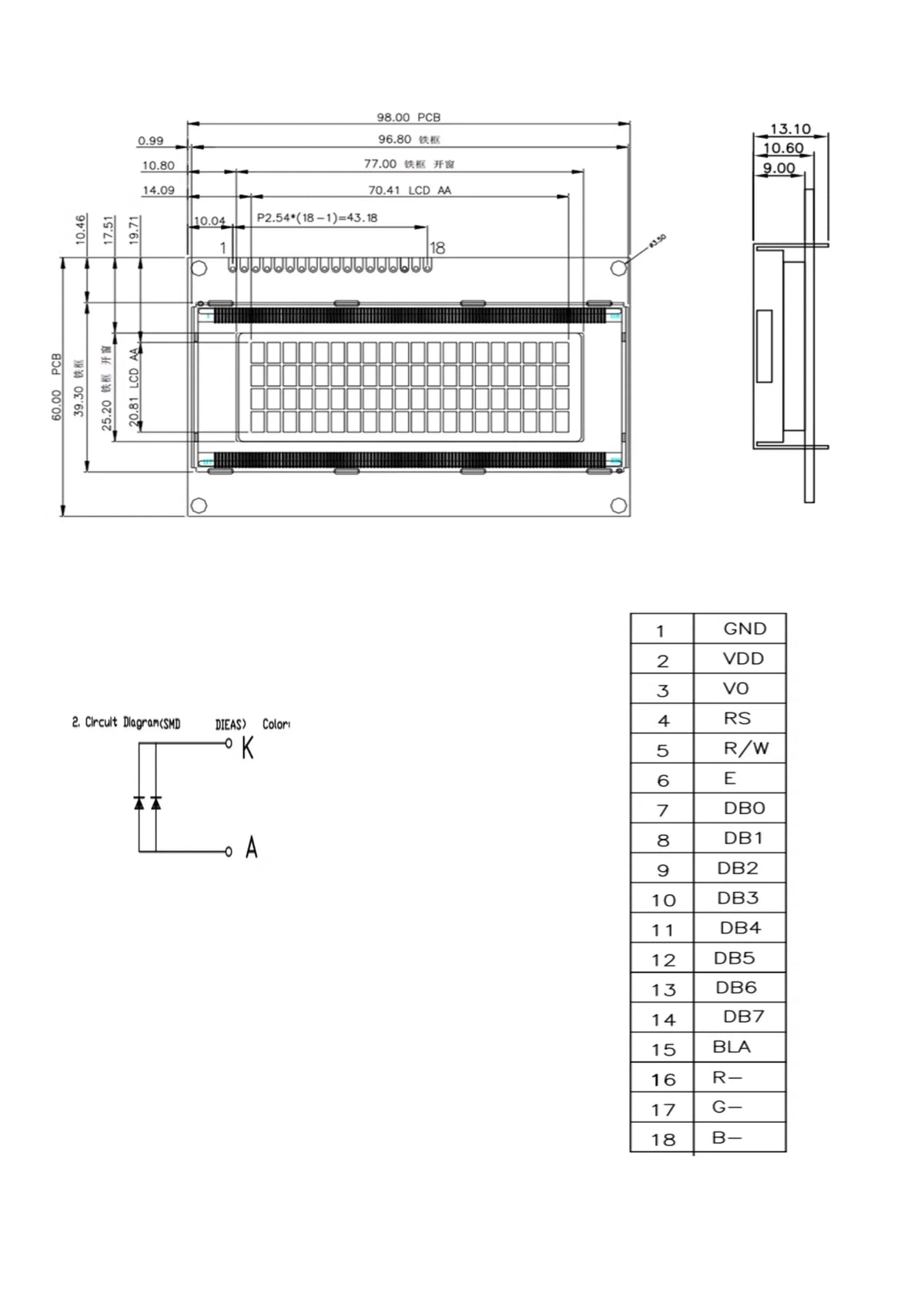 2004A 20x4 IIC I2C LCD Display Blue White Green Screen RGB Backlgiht Black Character 3.3V or 5V 98X60mm
