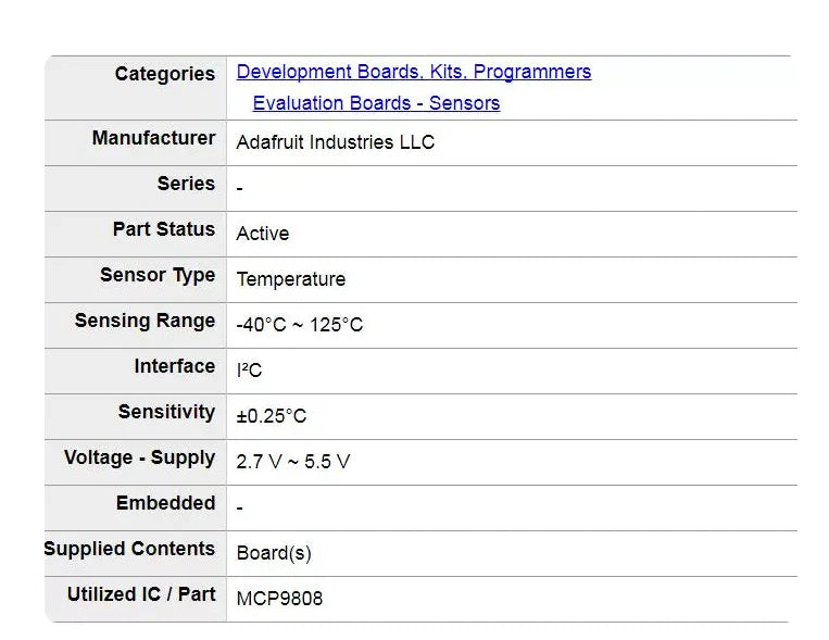 Adafruit High-precision I2C Temperature Sensor 1782 MCP9808 Module 0.25 ° C Development Board