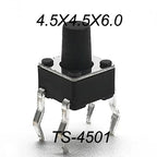 50PCS 4.5X4.5MM 4Pin DIP H=3.5/3.8/4.0/4.3~12mm 12V Tiny Button Tact Switch 260GF Momentary Tactical Push Button Parts Repair