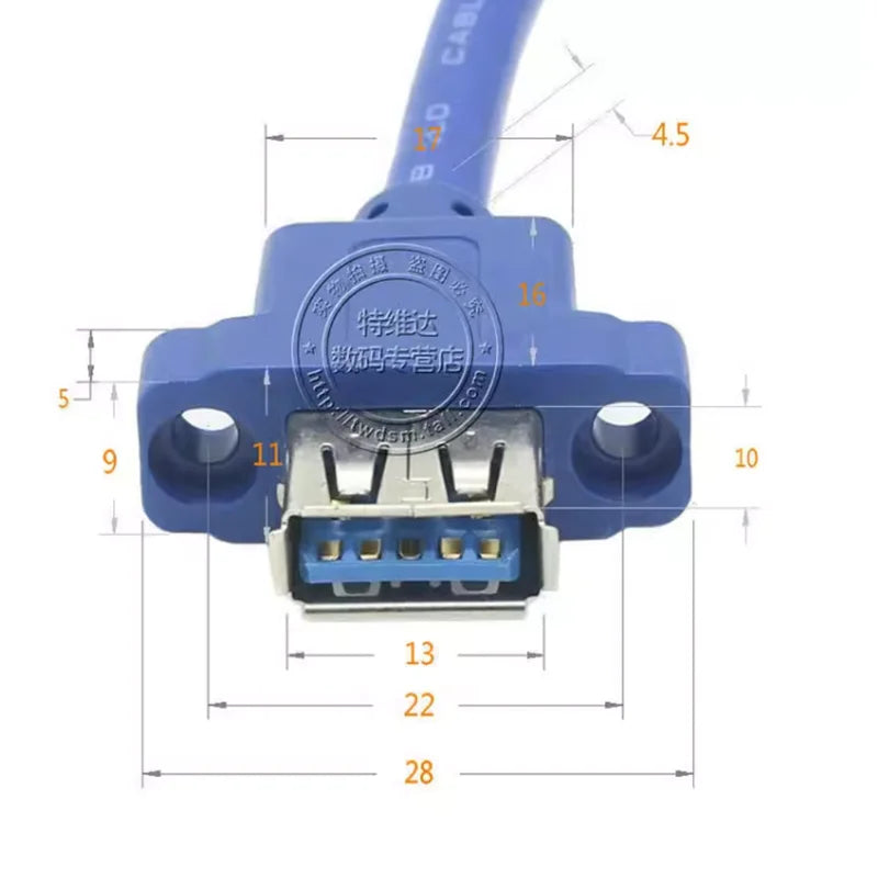 Single Port USB 3.0 Female Screw Mount Panel Type To Motherboard 20Pin Cable 0.5M 50cm