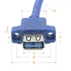 Single Port USB 3.0 Female Screw Mount Panel Type To Motherboard 20Pin Cable 0.5M 50cm