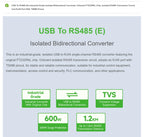 Waveshare USB RS485 E Converter, FT232RNL Isolated Bidirectional Adapter with RJ45 T568B Industrial Interface