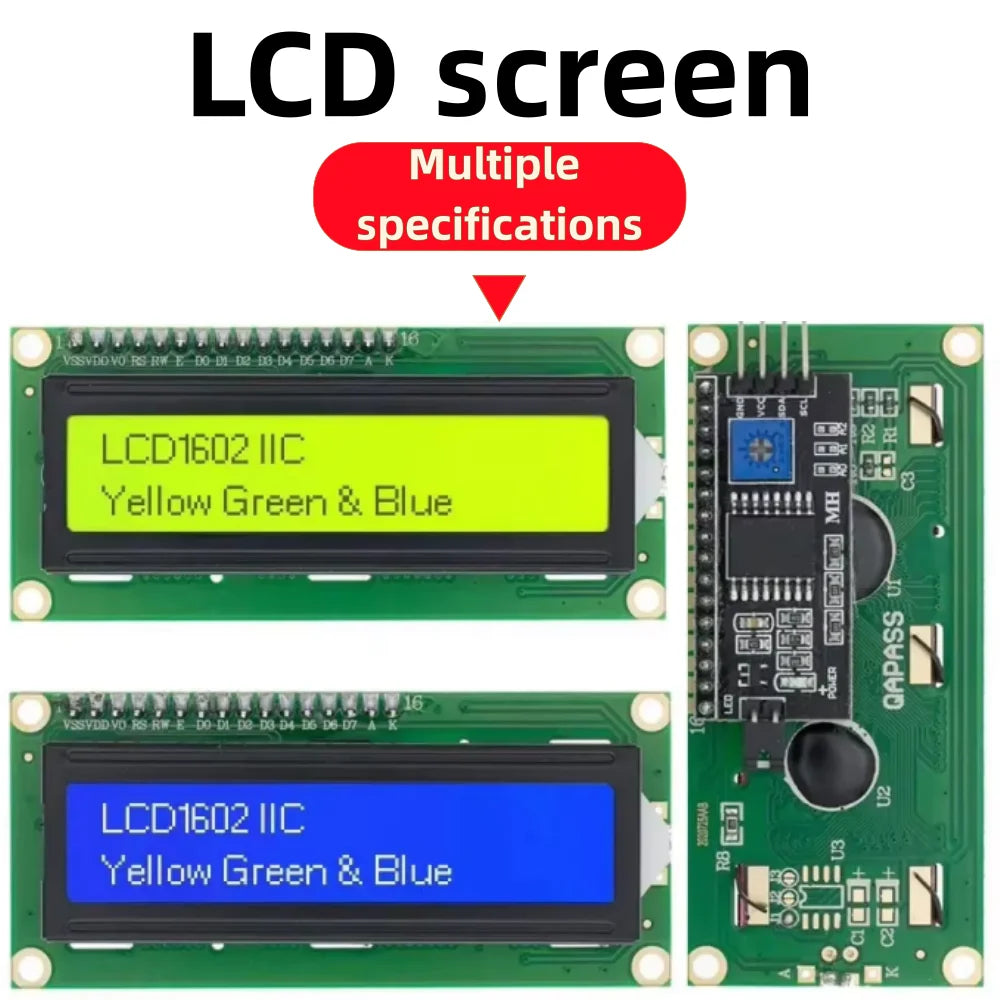 1PCS,1602 I2C LCD Module Blue / Yellow Green Screen 16x2 Character LCD Display 5V PCF8574 PCF8574T IIC Adapter Llate for Arduino