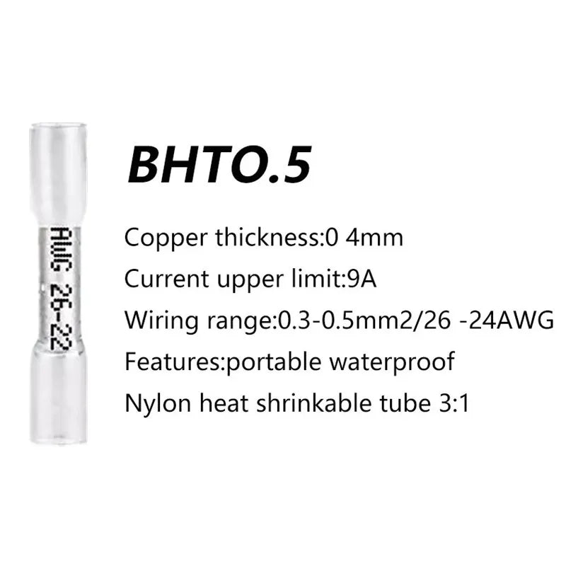 10-200pcs Heat Shrink Butt Connectors AWG 24–10 Butt Splice Insulated Waterproof Electrical Automotive Wire Crimp Terminals