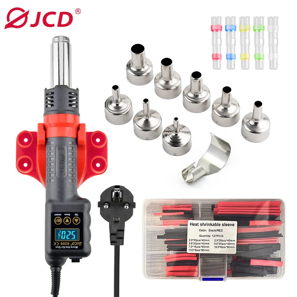 JCD 750W Micro Hot Air Gun 8208 Soldering Rework Welding Station LCD Digital Heat Gun BGA IC Solder Tools With Heat Shrink Tube