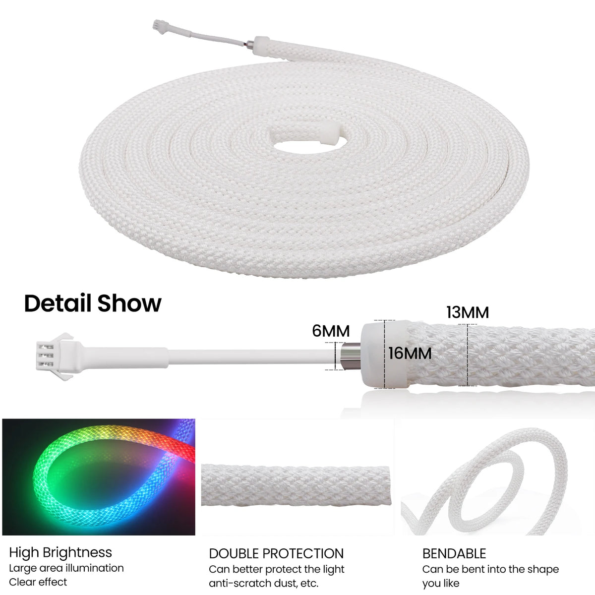 USB WS2812B WS2811 Round Reticulate Neon LED Strip DC 5V 360 Degree Addressable Bluetooth RGBIC Flexible Silicone Tape IP67 Rope