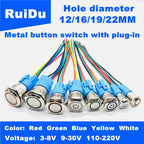12 16 19 22mm waterproof metal button switch with connector LED lamp instant lock automotive engine power switch 6V 12V 24V 220V