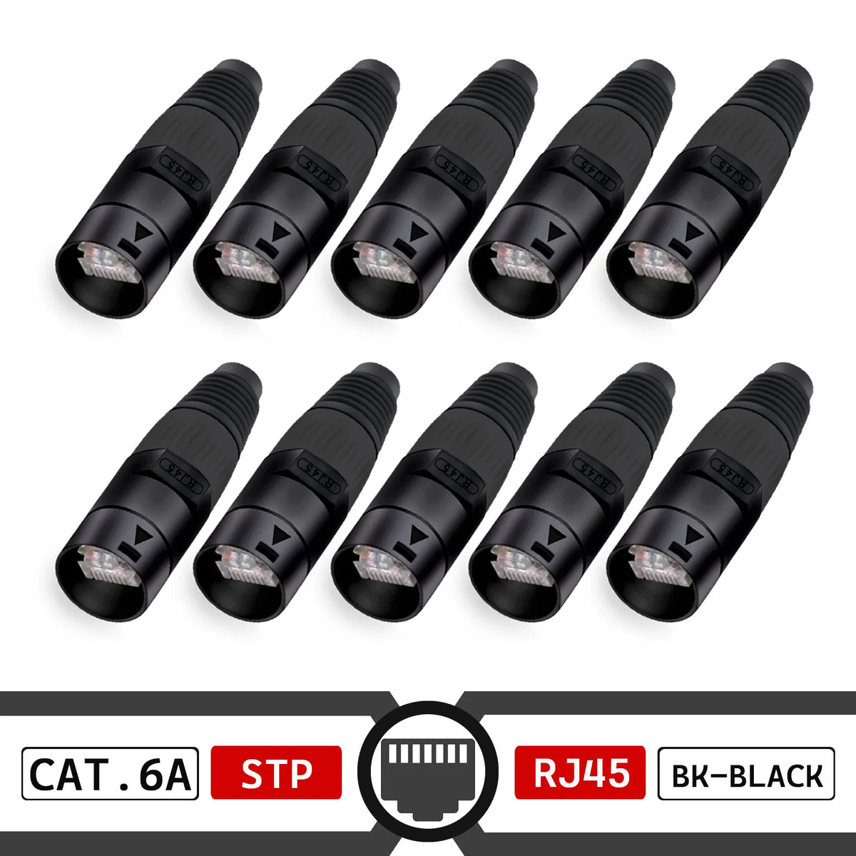 10pcs STP RJ45 8P8C CAT.6A Crystal Jack+10pcs Waterproof RJ45 Male Plug LAN Network Ethernet Ethercon Connector Wire Connectors
