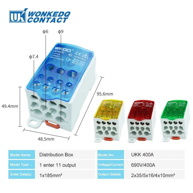UKK Distribution Box One In Several Out Power Electrical Connector Junction Din Rail Terminal Block UKK80A/125A/160A/250A/400A
