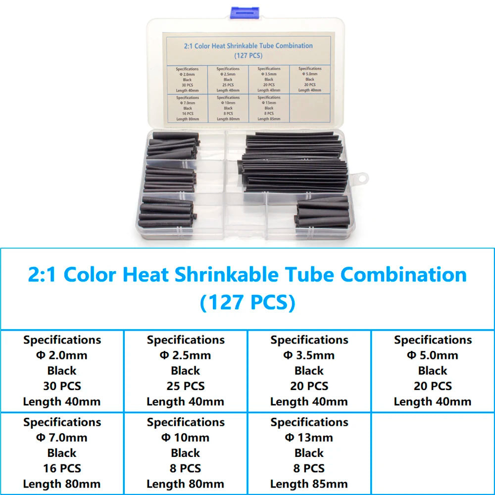 127-800 Pcs Boxed Heat Resistant Tubing Heat Shrinkable Tubing Heat Shrink Packaging Kit Electrical Connection Cable Protection