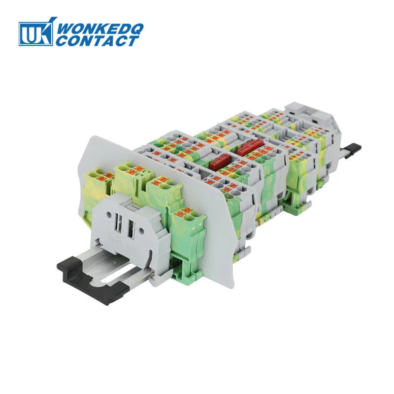 PT6-TW-PE Push-in Ground Terminals 6mm 1-in 2-out Din Rail Terminal Block Earthing Cable Connector Electrical PT 6-TWIN-PE