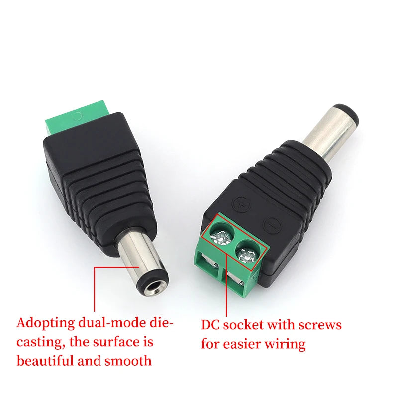 2PCS DC 12V Male Female BNC Connectors 5.5*2.1mm/2.5mm Welding-Free Power DC Plug Adapter Jack Sockets For LED Strip CCTV Camera