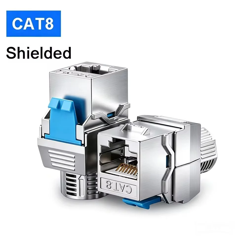 Tool-free Cat8/Cat7/Cat6A RJ45 Keystone module STP type  zinc alloy shielded STP module self-locking network coupler adapter
