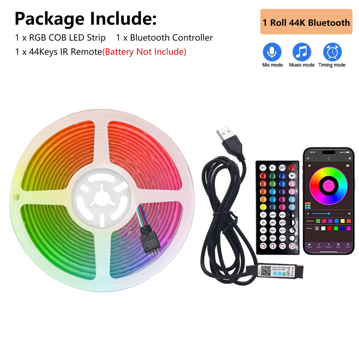 5V RGB COB LED Strip 576LEDs/m Bluetooh App IR Remote Control USB RGB LED Strip Flexible Tape for TV Backlight Room Decoration