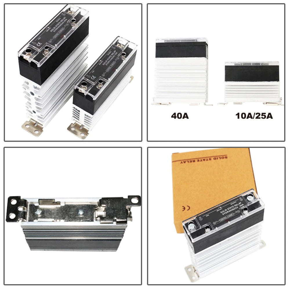 Slim Solid State Relay 10A 25A 40A Dc control Ac/ Ac control Ac Single Phase SSR Din Rail Mount Relays Module equipped Heat sink