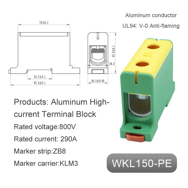 Aluminum Distribution Block Din Rail Mounting WKL 50/95/150/240 mm² Cable Power Connector Terminal Block Box