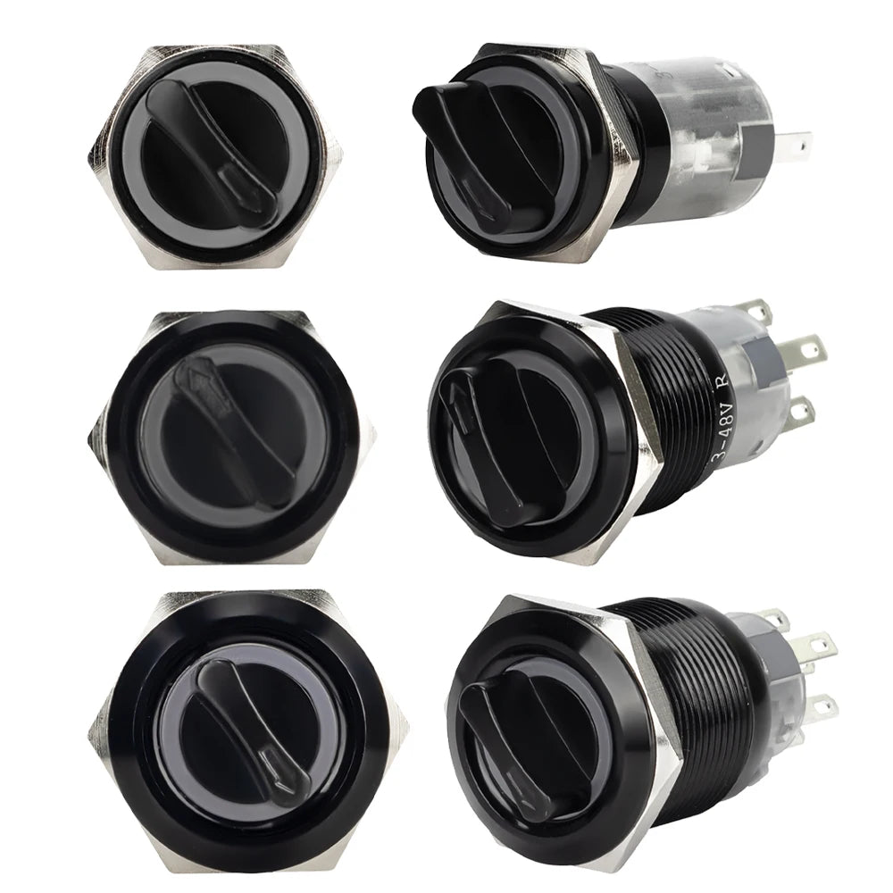 16MM 19MM 22MM Self-return Self-locking Waterproof DPDT Illuminated Metal Selector Knob Rotary Switch 2 3 Position LED Lamp Red