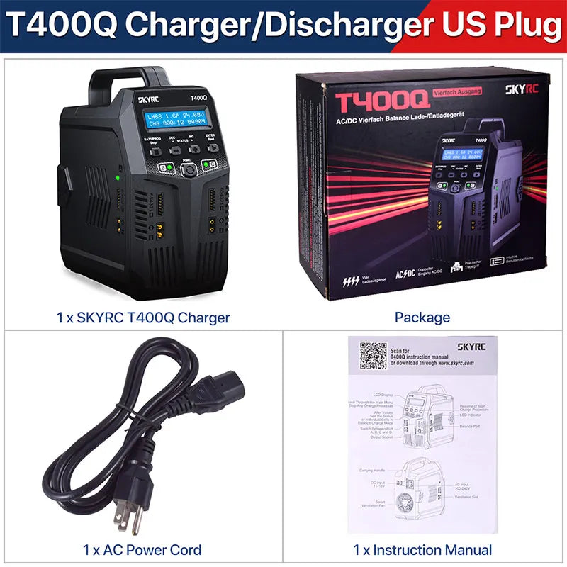 SKYRC T200 T400 T100 AC/DC Lipo Battery Dual Balance Charger Discharger for Traxass Airsoft Drone RC Battery Charger Fast Charge