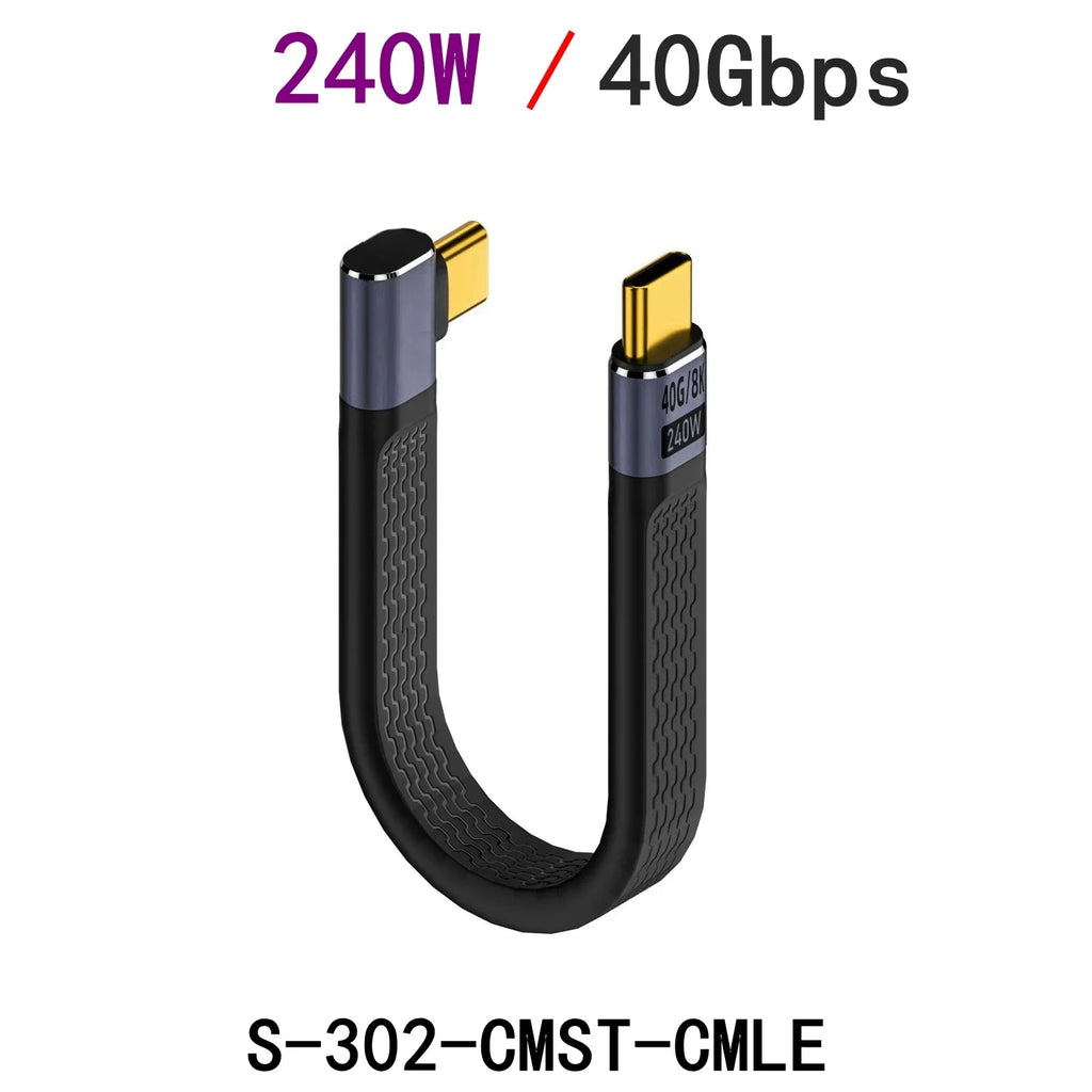 Elbow USB 4.0 Gen3 40Gbps FPC Cable PD 240W 5A Quick Charge USB C to Type C Cable Thunderbolt 3 8K @ 60Hz USB C Data Cable