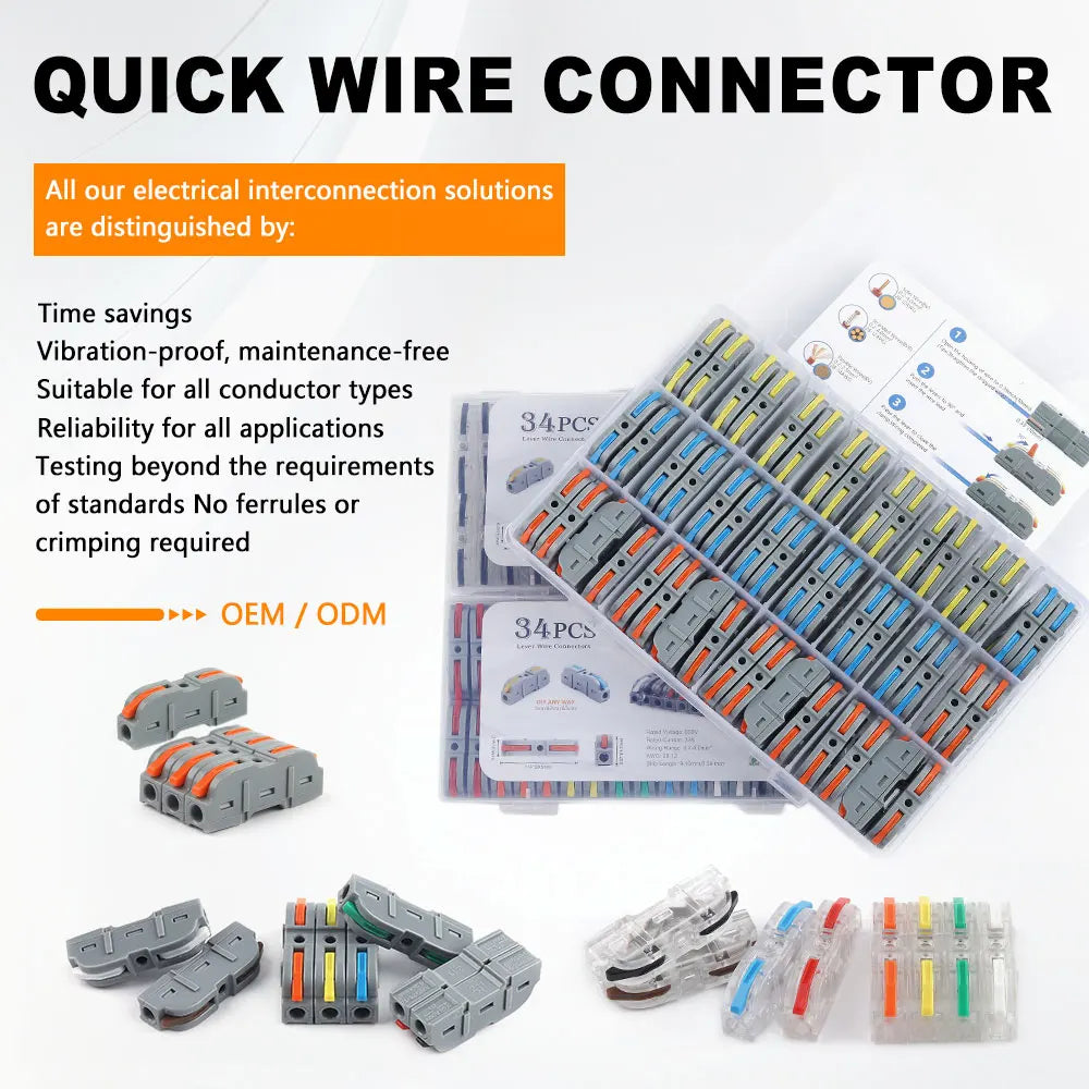 100Pcs 221 Series Boxed Lever Wire Connectors Quick Splicing Terminal Block 0.2-4mm² 32A 250V Electrical Cable Connector Set