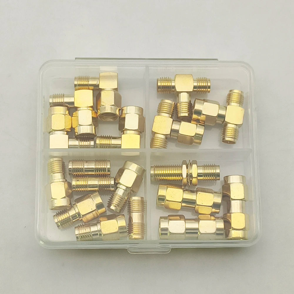 18Pcs Adapter SMA to SMA/ RP-SMA to SMA / RPSMA Male Plug & Female Jack Straight Right Angle RF Coaxial Connector Kit Gold-plate