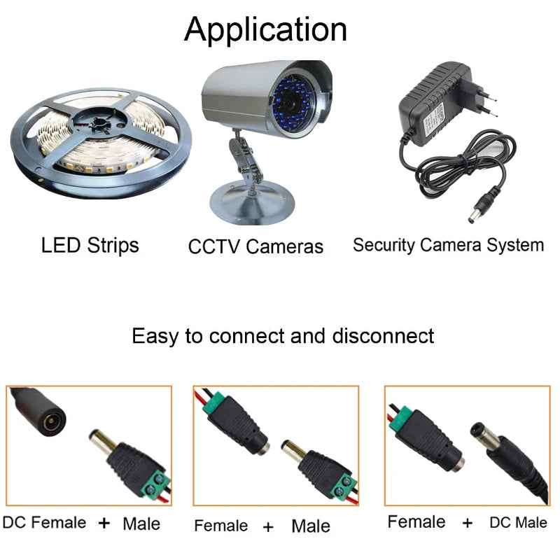 DC 12V Male Female Connectors 2.1*5.5mm Power Plug Adapter Jacks Sockets Connector For Signal Color LED Strip CCTV Camera