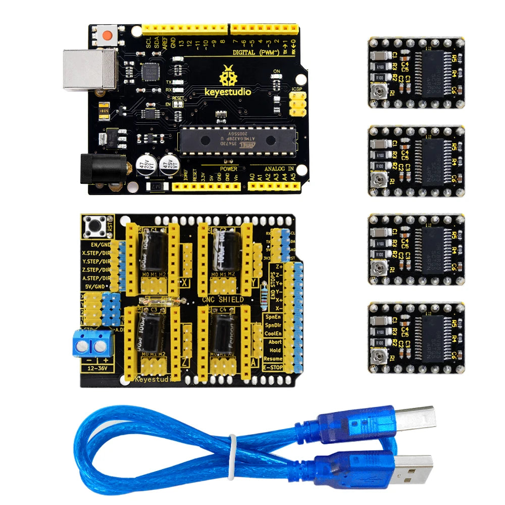 Keyestudio CNC Kit For Arduino CNC Shield V3.0+UNO R3+4pcs DRV8825 Driver +1pc USB Cable Compatible GRBL 0.8c Kit