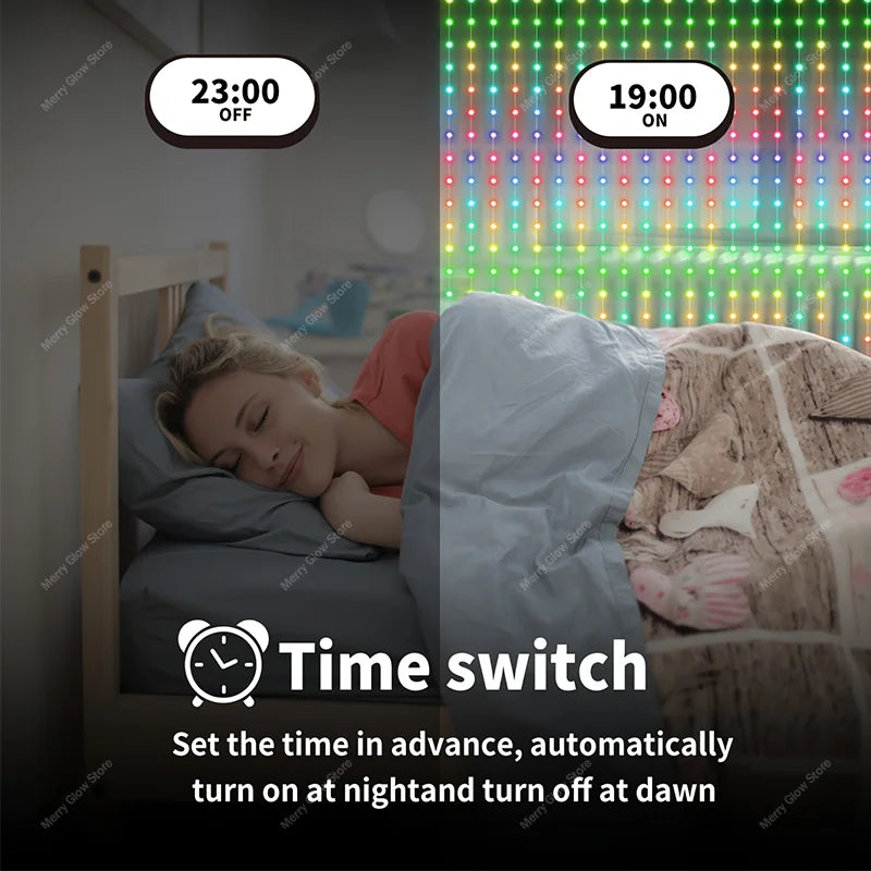 Smart Curtain Lights Bluetooth App LED String RGB Fairy Lights DIY Picture Music Change Display Christmas Halloween Decoration