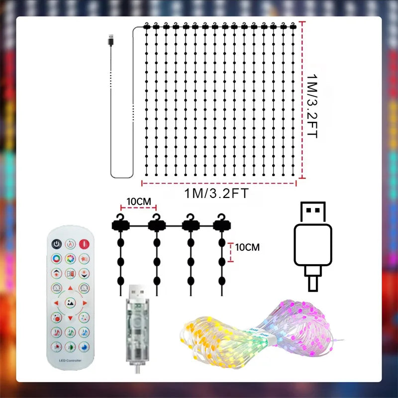 LED Christmas Curtain Light Holiday Fairy Lamp App Control Music Sync DIY Pattern Waterproof for Indoor Outdoor Party Home Decor