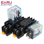 EARU 1Pcs LY2NJ HH62P Small Electromagnetic Relay 10A 8PIN Coil Power Relay DC12V DC24V AC110V AC220V With Socket Base DIN Rail