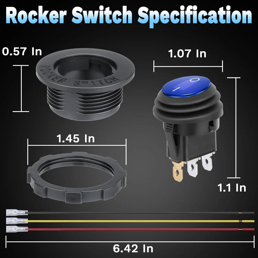SPST 3 Pin Round Rocker Switch Toggle Switch 12V Waterproof Lighted LED On/Off Switch for Car Marine Toggle Switch