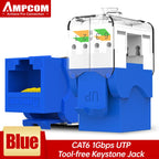 AMPCOM CAT6A CAT6 Tool Less Keystone Jack,  RJ45 UTP Keystone Module Adapter No Punch-Down Tool Couplers Modular Connector