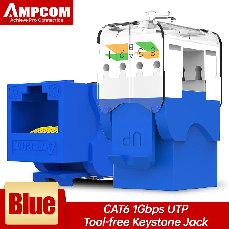 AMPCOM CAT6A CAT6 Tool Less Keystone Jack,  RJ45 UTP Keystone Module Adapter No Punch-Down Tool Couplers Modular Connector