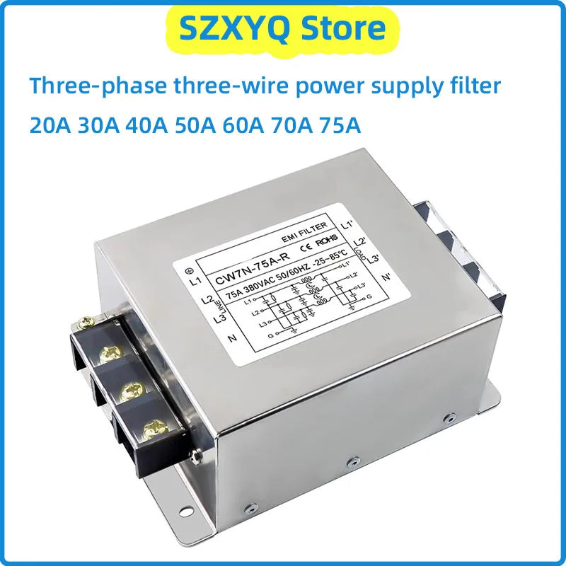 EMI filter power purifier CW7N-20/30/40/50/60/70/75A-R 380VAC 3-phase AC power supply filter Anti-interference