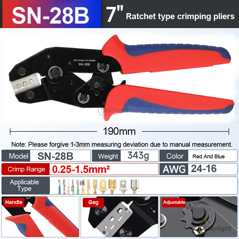 SN-58B 2549 2546B Crimping Tool For Solar & Coax Connectors Dupont JST MOLEX Terminals,No/Pre Insulated Ferrules,Butt Connectors