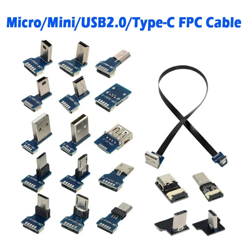 FFC Type-C Mini Micro USB Extension Ribbon Cable 90 FPV Slim Flat Soft flexible FPC charge FPV Brushless Handheld Gimbal monitor