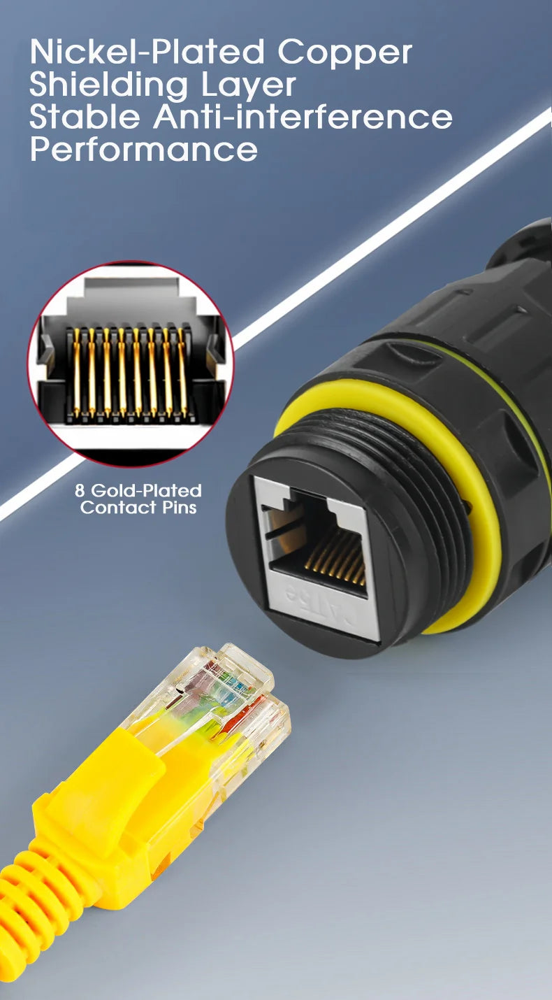 CAT6A IP68 Waterproof RJ45 Coupler Outdoor Ethernet Straight Connector Waterproof Network Adapter for CCTV Camera Monitoring