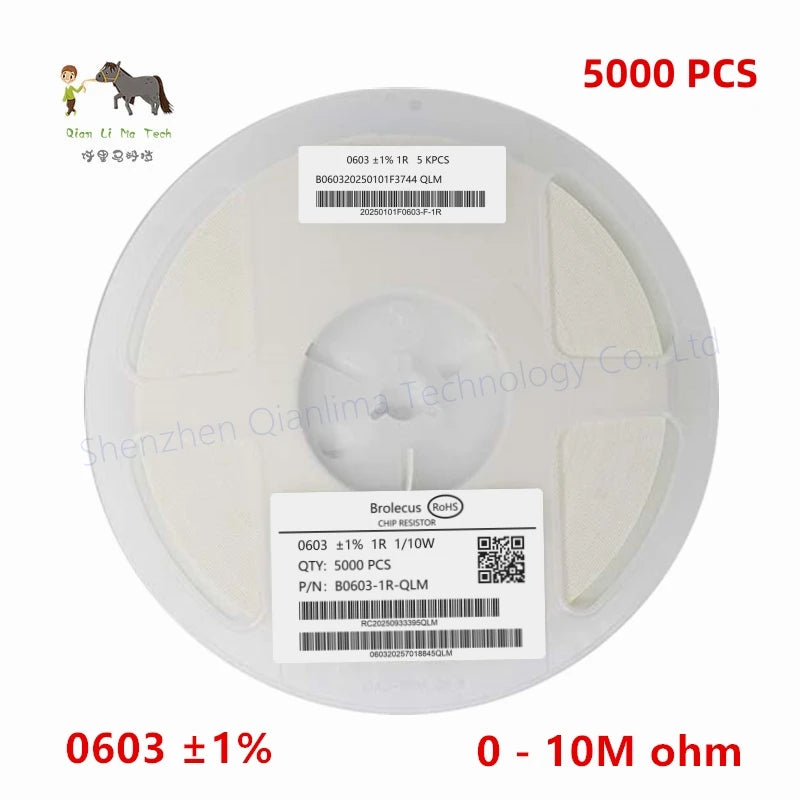 5000pcs 0603 ±1% SMD Resistor 0-10M Ohm 1/10W 0.1 0.2 1 1.2 2 3 4.3 4.7 10 47 68 100 220 330 1K 2K 3.9K 4.7K 4K7 10K 100K 1M Ohm