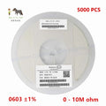 5000pcs 0603 ±1% SMD Resistor 0-10M Ohm 1/10W 0.1 0.2 1 1.2 2 3 4.3 4.7 10 47 68 100 220 330 1K 2K 3.9K 4.7K 4K7 10K 100K 1M Ohm