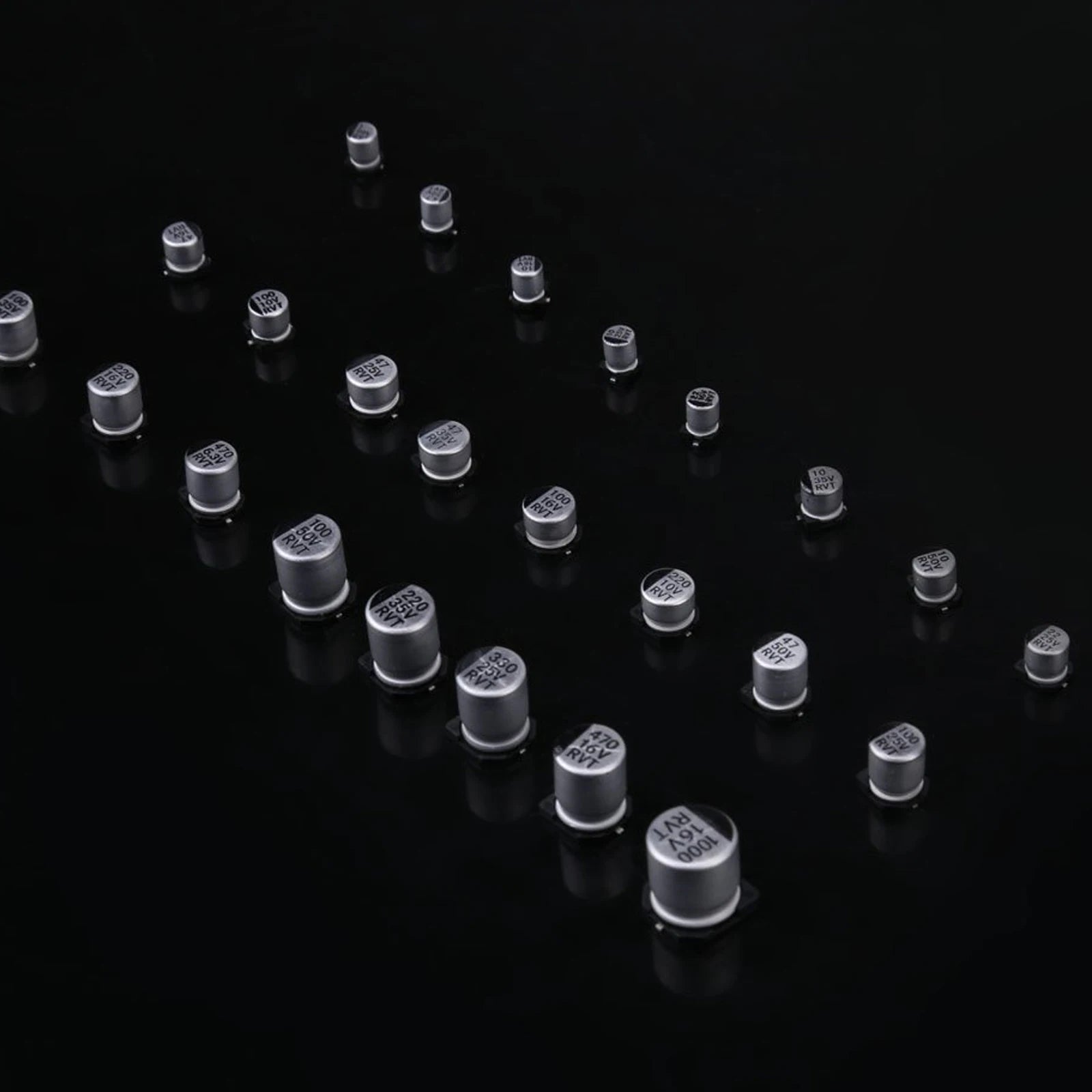 24Values Electrolytic Capacitors Assortment Kit SMD Bypass Low Frequency Aluminum with Storage Box 1uF - 1000uF