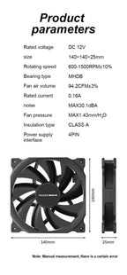 Teucer AF 14025 PC Case Cooling Fan 12V 4Pin PWM MHDB Hydraulic Bearing White 14CM Silent Fan for Computer Radiator Ventilator