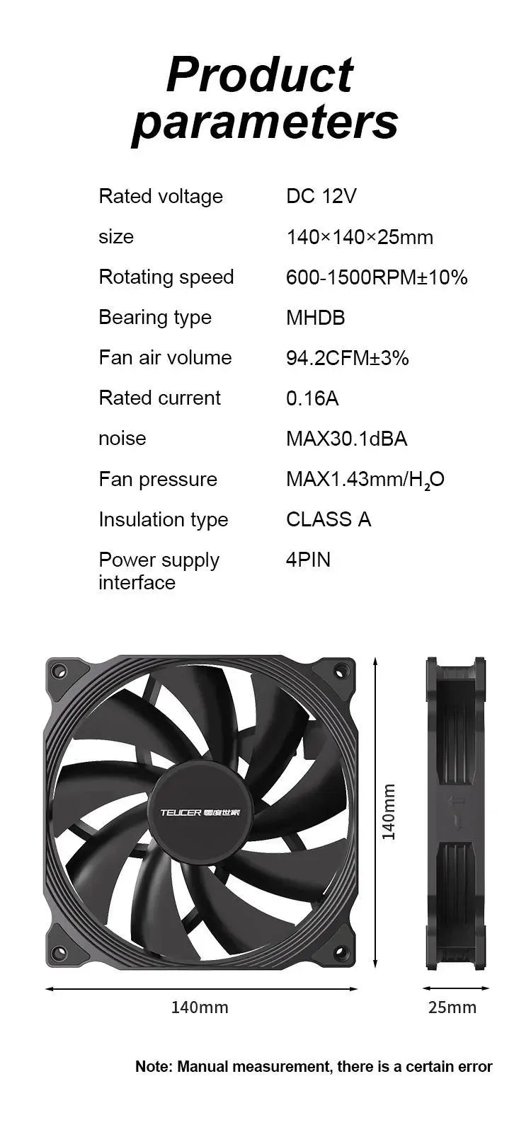 Teucer AF 14025 PC Case Cooling Fan 12V 4Pin PWM MHDB Hydraulic Bearing White 14CM Silent Fan for Computer Radiator Ventilator