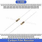 1000PCS 1/4W Carbon Film Resistor 5% 1R 1M 10R 100R 220R 330R 1K 2.2K 3.3K 4.7 6.8K 9.1 10K 22K 47K 100K 100 220 330 470 910 Ohm