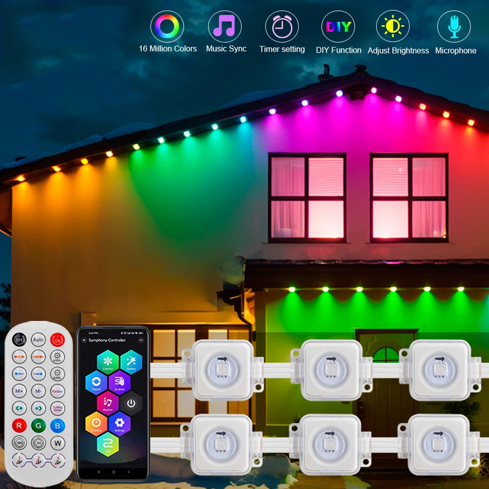 5054 16703IC(WS2812B WS2811) Outdoor Eaves LED Light String Kit 2.4G BEL+WIFI Controller Waterproof Light