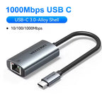 Vention USB A C 2.5G Ethernet Adapter USB 3.0 2500/1000 Mbps Network Card for MacBook iPad USB Lan RJ45 for PC Windows Laptop