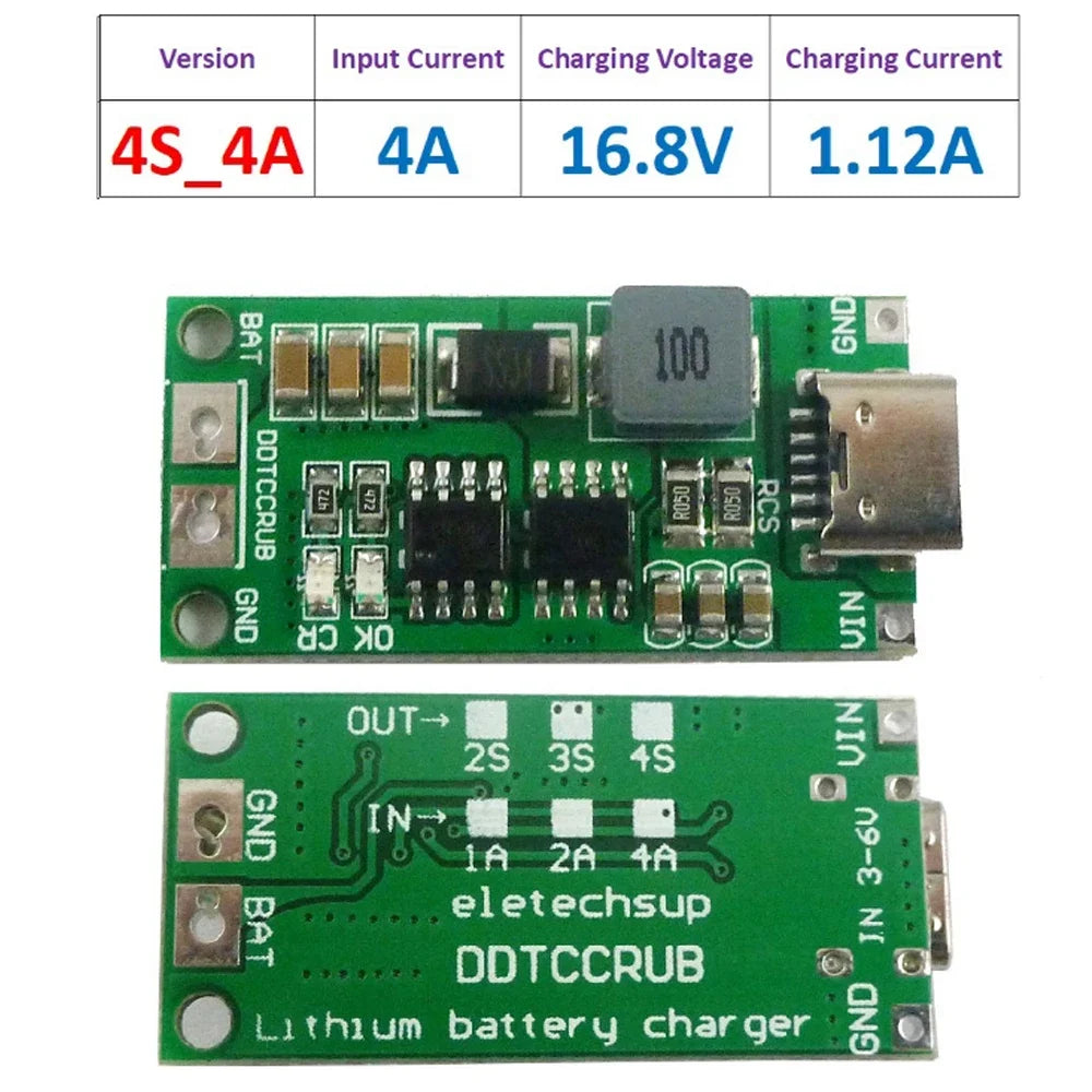 Type C BMS 2S 3S 4S 1A 2A 4A 18650 Lithium Battery Charger Board USB C Step-up Boost Module For Li-Po Polymer Power Bank