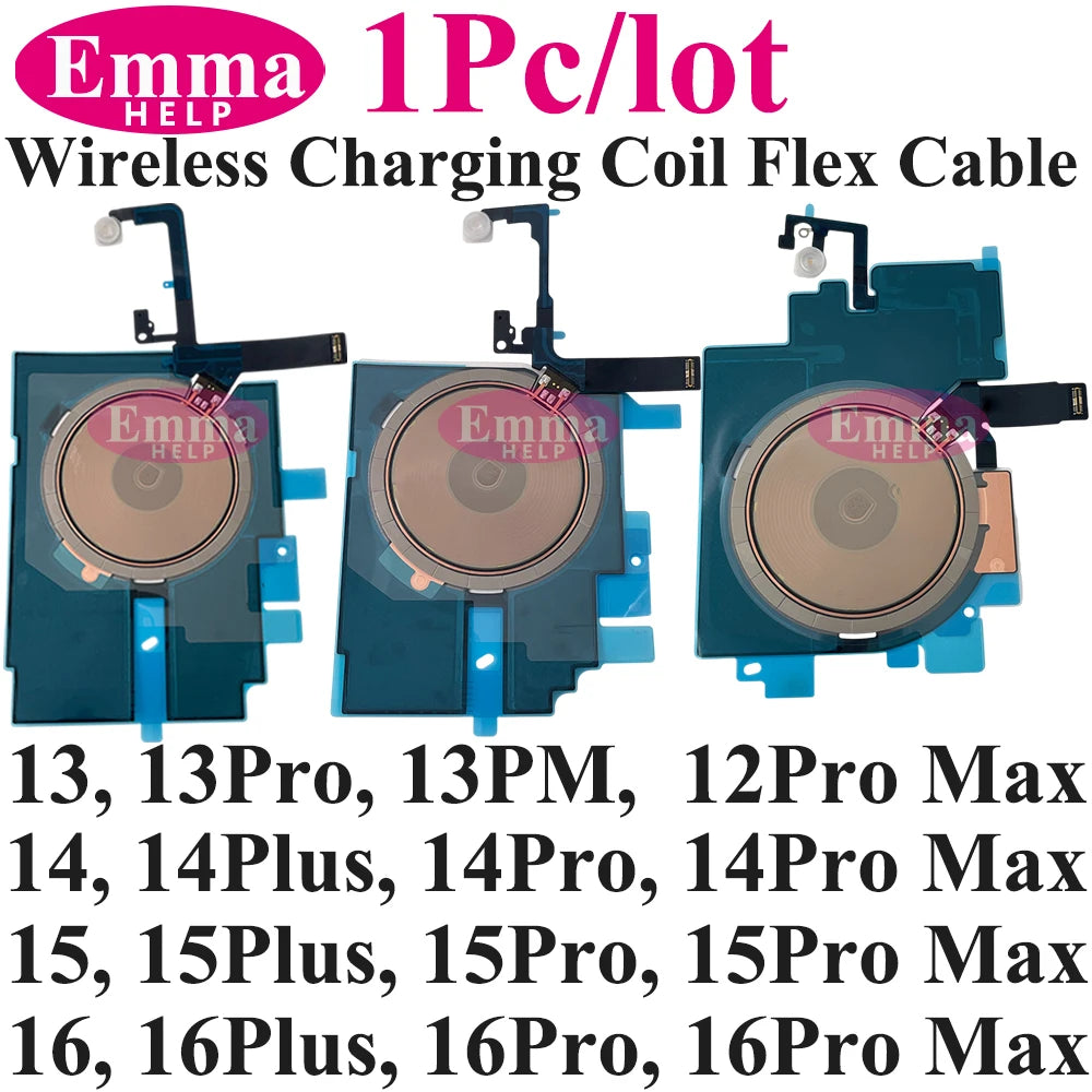 Wireless Charging Coil NFC + Power Volume Flex Cable for iPhone 14 14 Plus 15 15 Pro Max 16 – WPC Charging Antenna