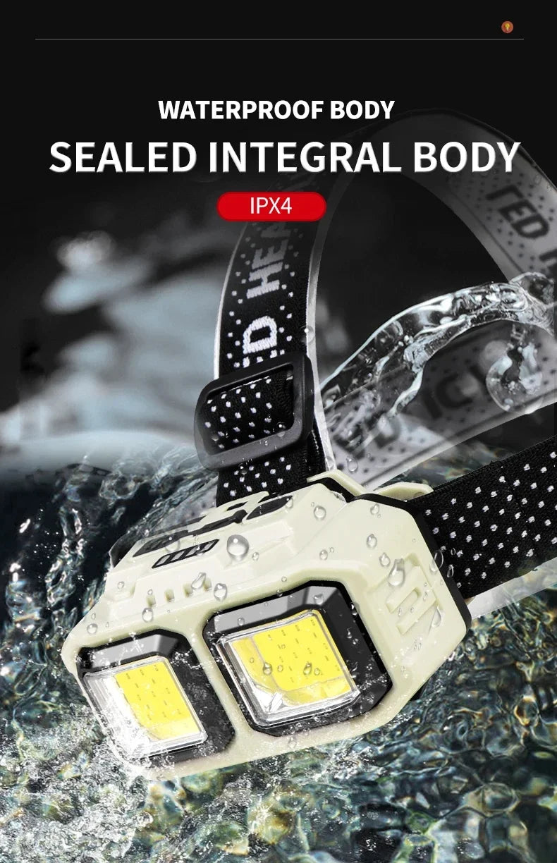 HOMEFISH COB LED Headlamp Induction USB Rechargeable Head Flashlight Powerful Work Light for Outdoors Camping Fishing